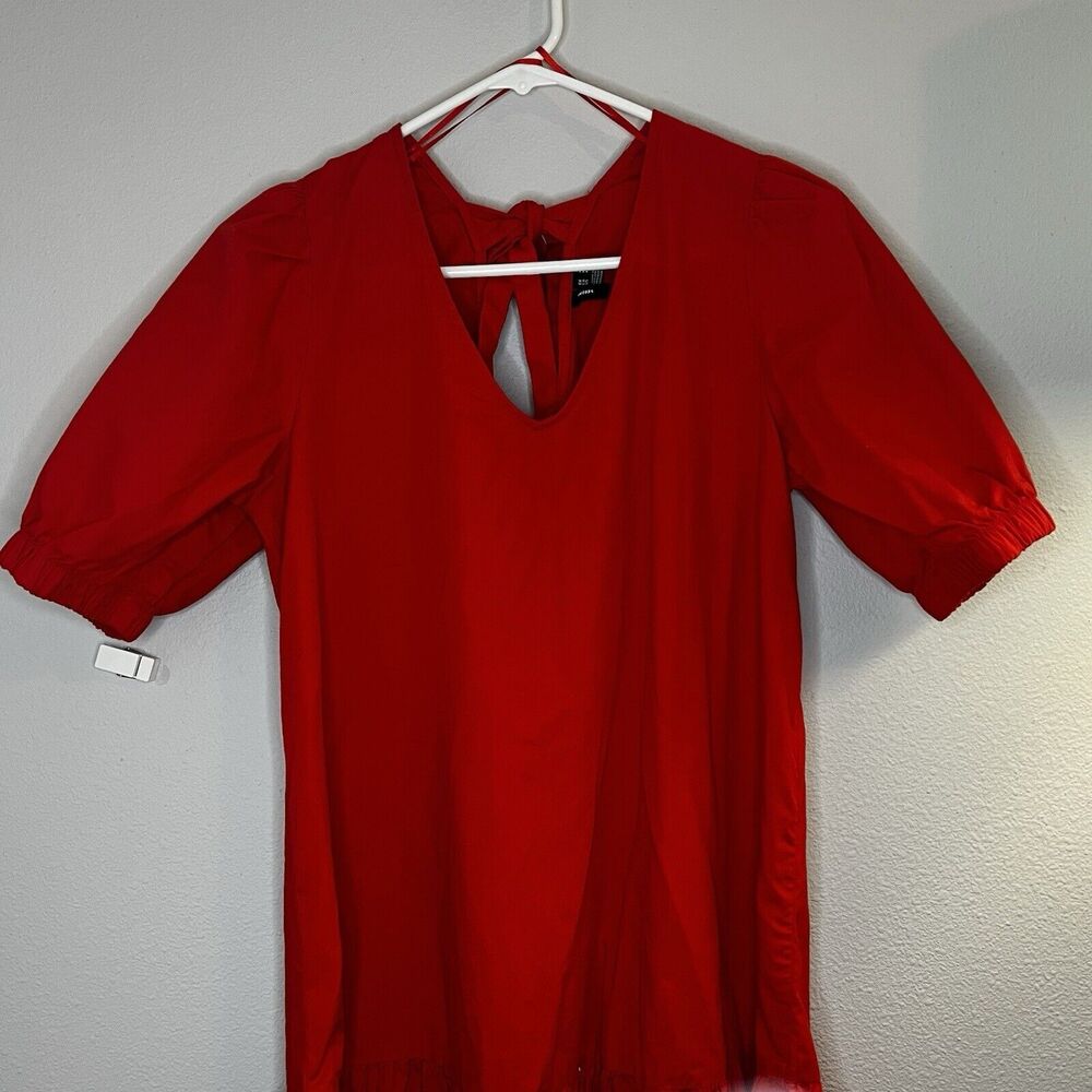 Vero Moda Womens Short Puff Sleeve Tie Keyhole Back Oversized Smock Dress Size M - Picture 3 of 8